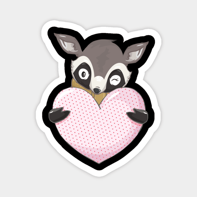 Valentine Heart with Cute Funny Racoon Magnet by TeesByKimchi