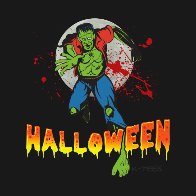 Awesome Zombie Halloween Shirt Retro Style Full Moon by PowderShot