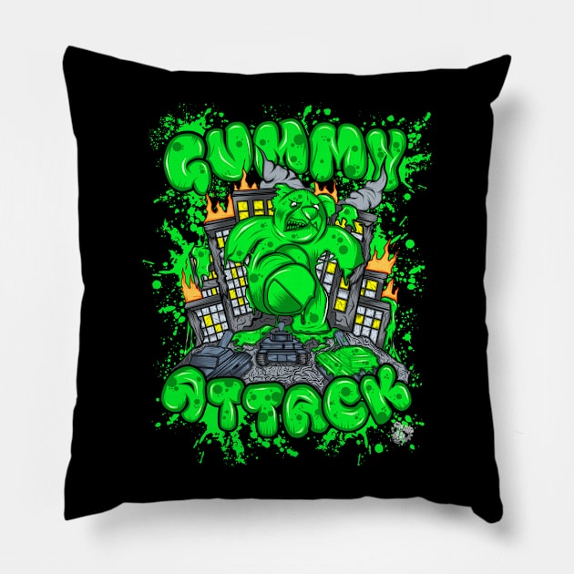 Attack of the Gummybear Green Pillow by GeryArts