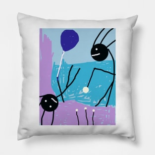 Kids with Balloon Stick Figure Pillow