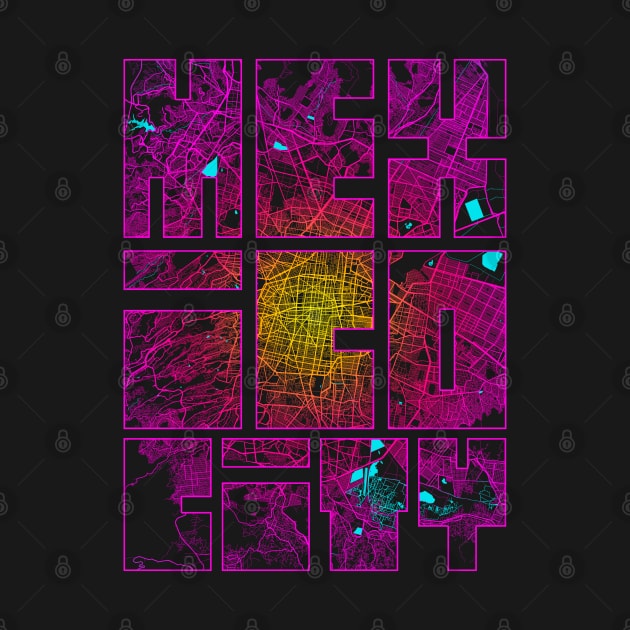 Mexico City Map Typography - Neon by deMAP Studio