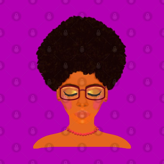 Woman with Afro, Glasses and Coral Beaded Jewelry (Purple Background) by Art By LM Designs 