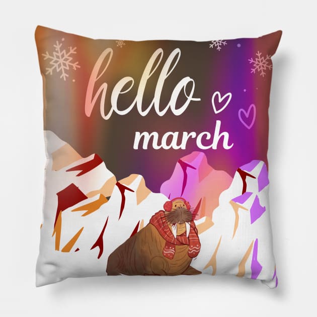 Hello March Pillow by ARTMeggy