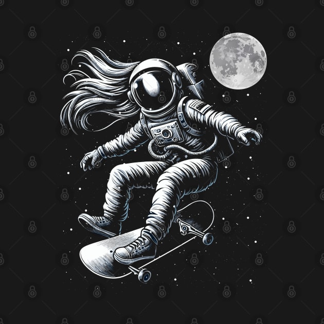 Astronaut Skater Skate Board Skateboarding on Moon by JessArty