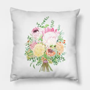 pink and yellow protea bouquet Pillow