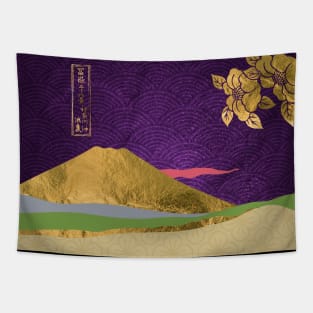 Japanese Gold landscape with mountain Tapestry