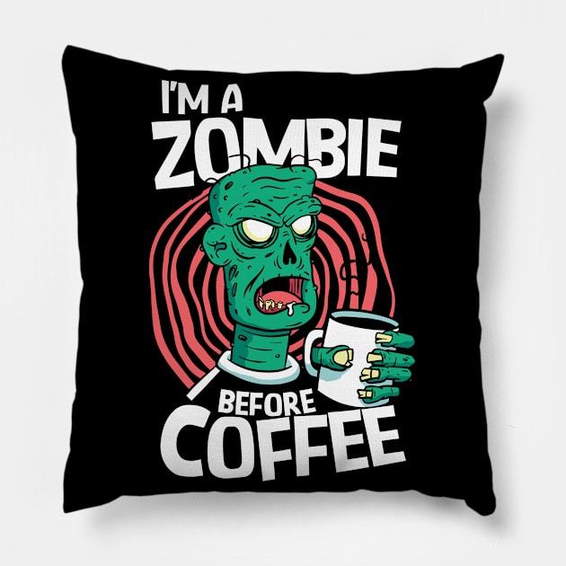 Zombie Before Coffee // Funny Halloween Coffee Addict Pillow by SLAG_Creative