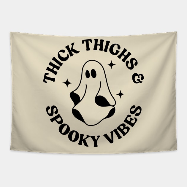 Retro, cute halloween ghost.Thick Thighs & Spooky Vibes. Tapestry by ThirdEyeDesign