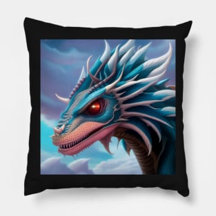 Angry Blue Sky Dragon with White Spikes Pillow