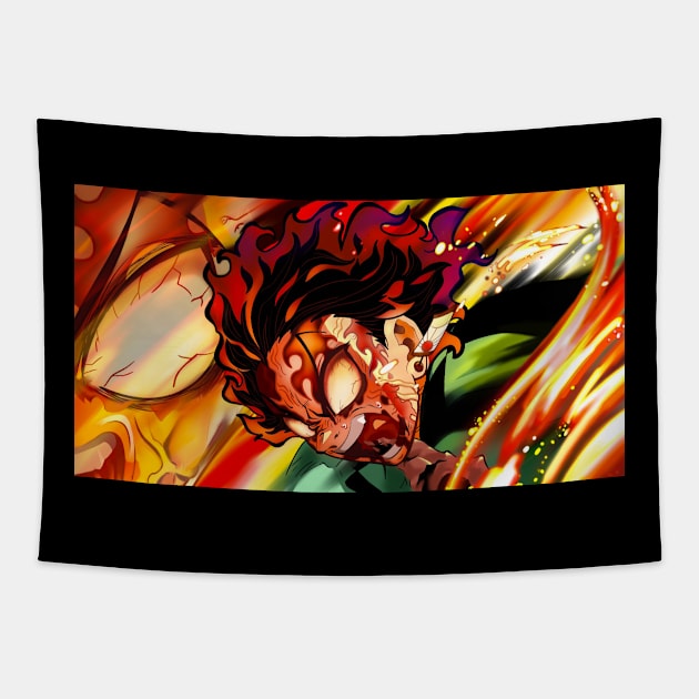 tanjiro demon form Tapestry by BUSTLES MOTORCYCLE