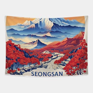 Seongsan Sunrise Peak South Korea Travel Tourism Retro Vintage Tapestry