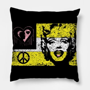 LOVE PEACE MARILYN FLAG 80s Yellow Pink White Pillow