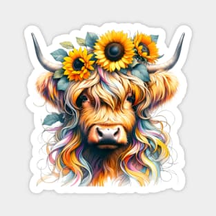 Highland Cow with Crown of Sunflowers Magnet