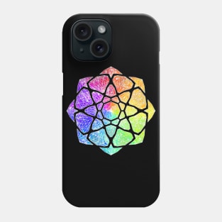 Rainbow Watercolor Crystal Mandala - White Outline Phone Case