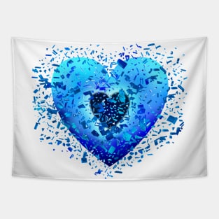 Shattering Ice Blue Heart Tapestry