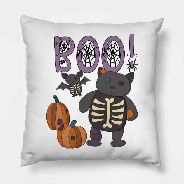 Boo Halloween Bat and Cat Pillow by Alissa Carin