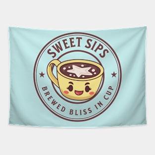 Sweet Sips - Adorable Kawaii Coffee Cup - Coffee Addicts Tapestry