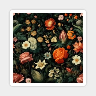 Dutch Nocturne: Luminous Floral Pastoral on Black Canvas Magnet