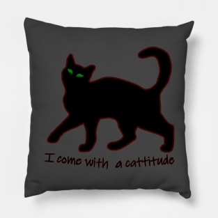 I come with a cattitude cat design black and red Pillow