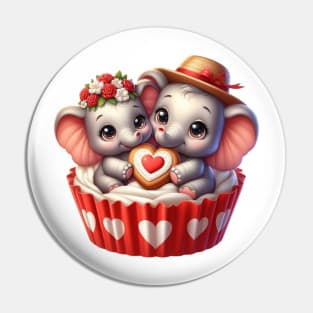 Valentine Elephant Couple In A Cupcake Pin