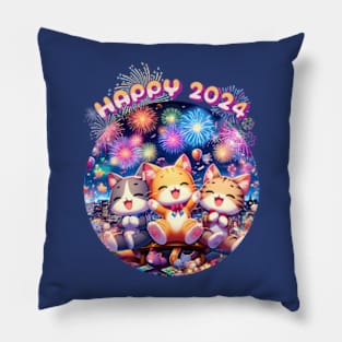 Happy new year 2024 Anime cats Pillow