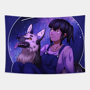 Stargazing with a Dog Tapestry