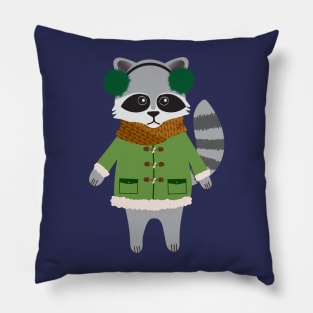 Woodland raccoon in a winter coat Pillow