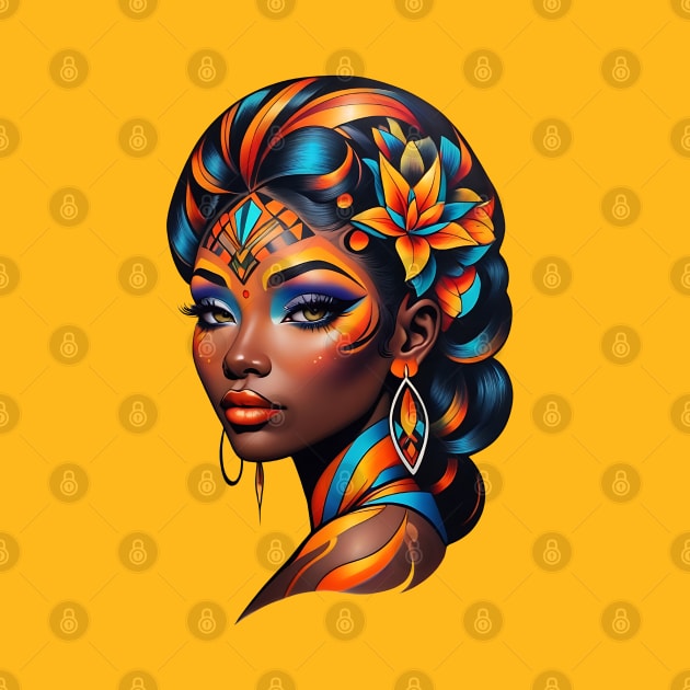 Black Woman Tribal Art retro vintage tattoo design by Neon City Bazaar