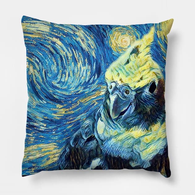 Starry Night Cockatiel Art Pillow by BrooklynTheConure