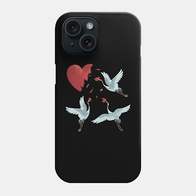 Crane birds with a broken heart best gift for a lonley and single valentine's day Phone Case by AbirAbd