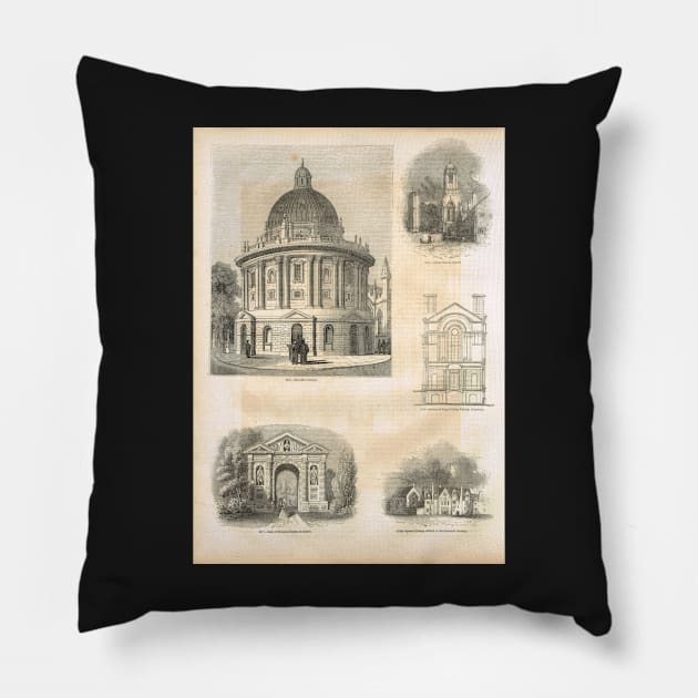 19th Century engraved scenes of Oxford, England Pillow by artfromthepast