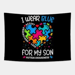 I Wear Blue For My  Autism Awareness Month For Mom Tapestry