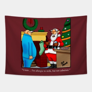 Funny Christmas Santa Wine Cartoon Tapestry