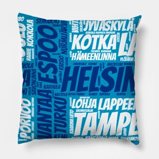 Finland Flag with City Names Word Art Pillow