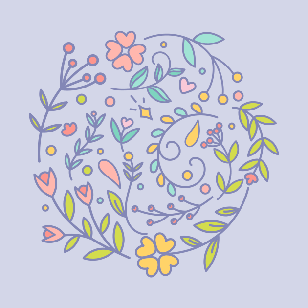 Pretty Pastel Swirl Of Flowers Doodle Design by LittleBunnySunshine