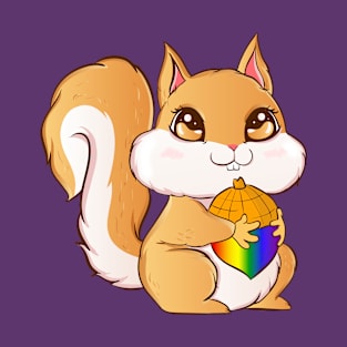 Gay Pride Kawaii Squirrel with Rainbow Nut Funny Gift T-Shirt