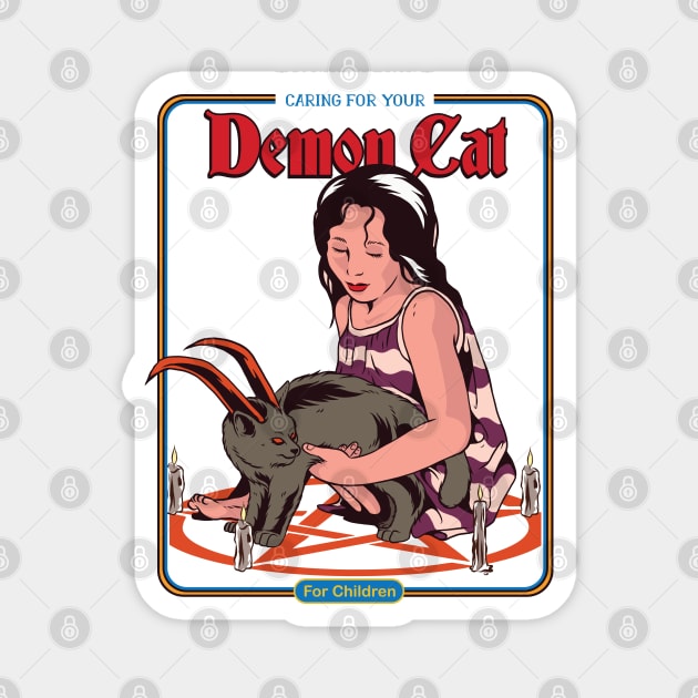 Caring for your Demon Cat - Vintage Parody Magnet by uncommontee