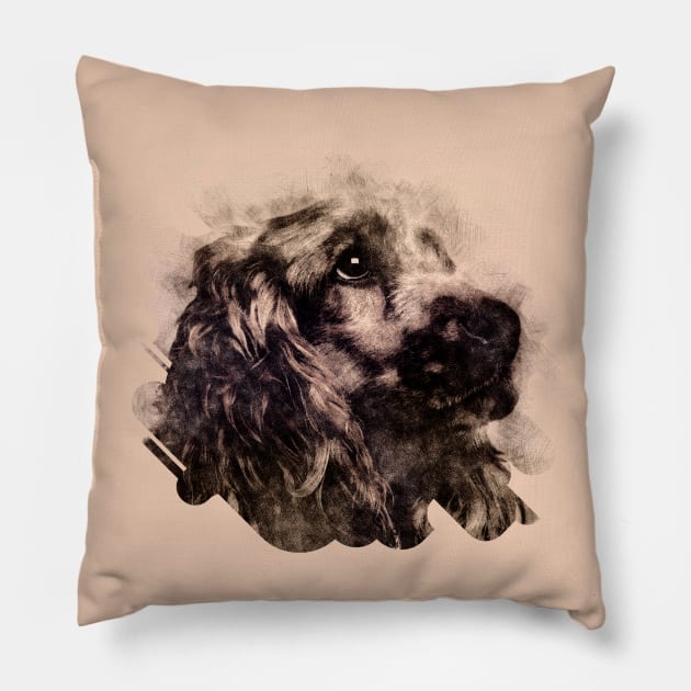 English Cocker Spaniel Sketch Pillow by Nartissima