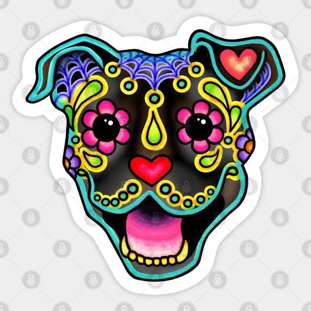 smiling pit bull in brindle day of the dead pitbull sugar skull dog