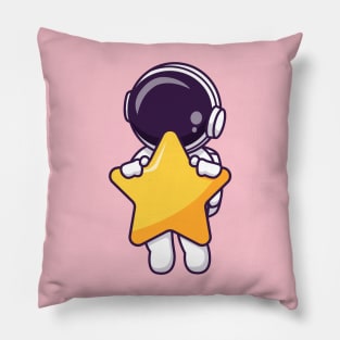 Cute Astronaut Flying With Star Cartoon Pillow