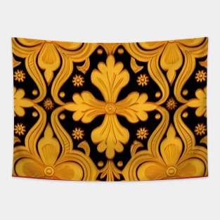 Russian Khokhloma Art Inspired Design Black and Gold Almost Clovers Tapestry