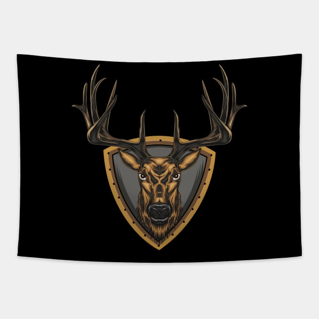 Deer head on the shield Tapestry by AGORA studio