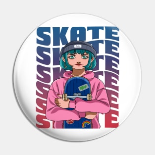 Girl Skater Skateboarder Skateboarding Skate Sk8er Girl Pin