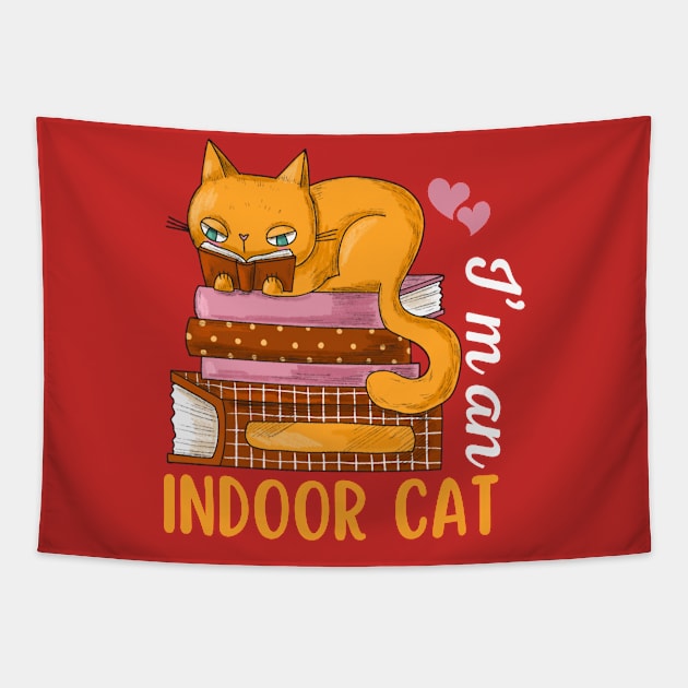 I'm an Indoor Cat Reading Books Tapestry by Illustradise