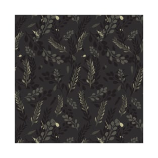 Olive Green Branches & Falling Leaves Wallpaper Bold T-Shirt