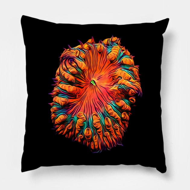 Blastomussa Red and Orange Pillow by unrefinedgraphics