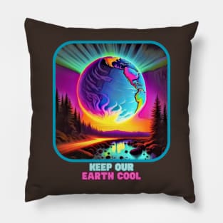 Keep our Earth Cool (earth globe hovering above river) Pillow