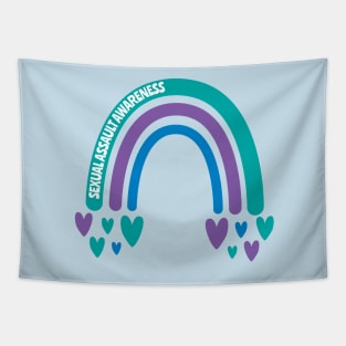 Sexual Assault Awareness Rainbow with hearts Tapestry