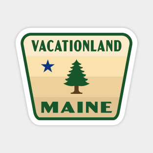 Vacationland Maine Retro Pine Tree Badge (Tan) Magnet