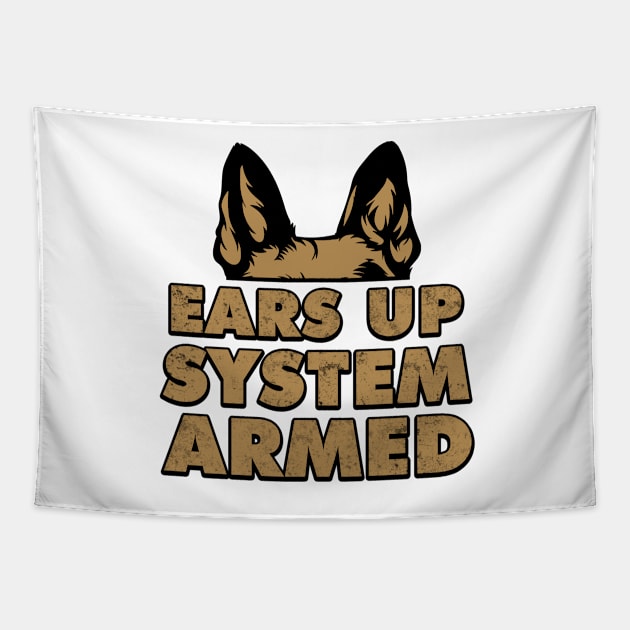 Ears Up System Armed German Shepherd Gift Tapestry by Mesyo